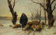 unknow artist Schafer mit seinen Schafen im Schnee oil painting